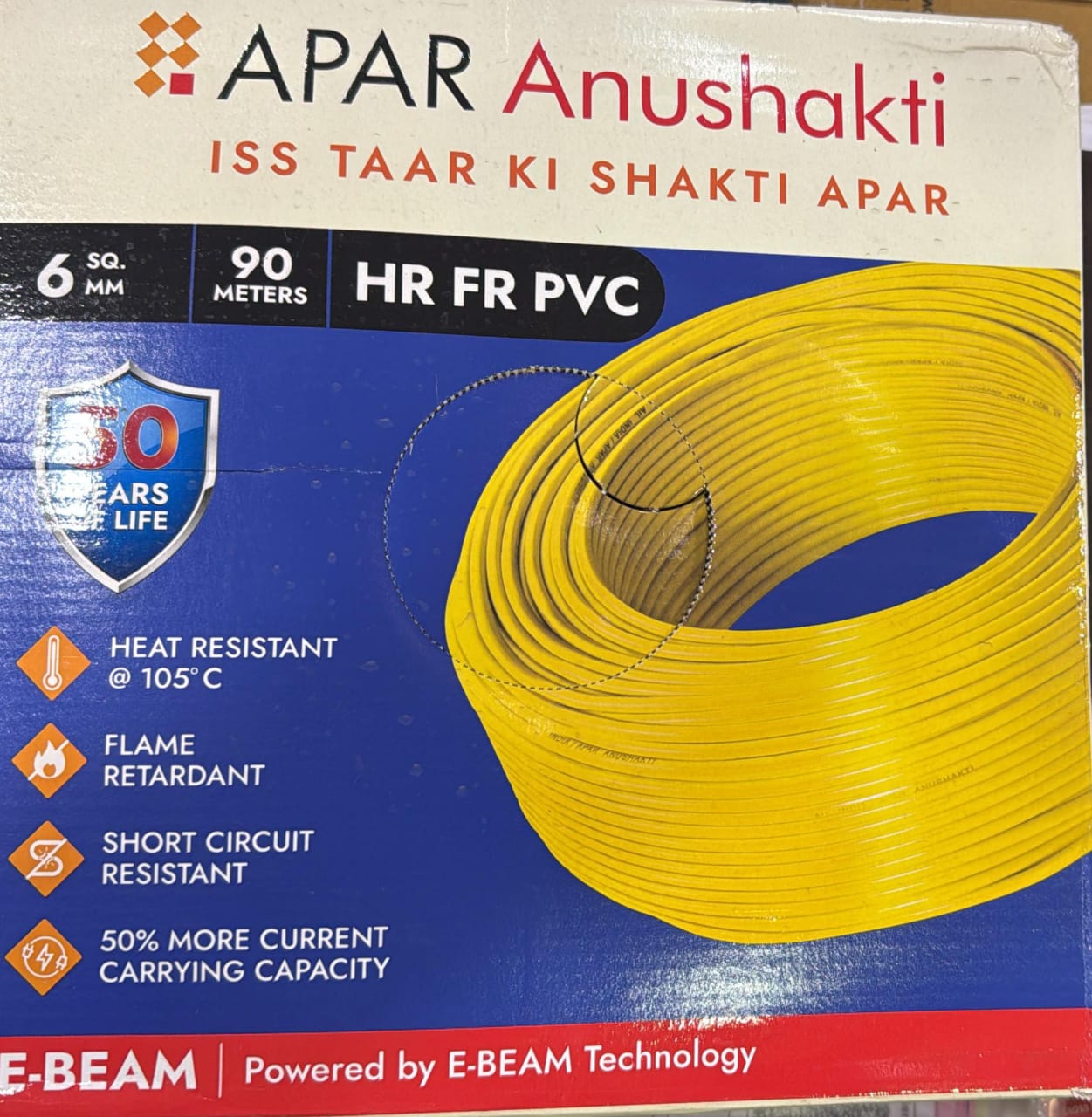 APAR Anushakti EBXL HR FR PVC Wire 90m [6.00 sq. mm, Red]